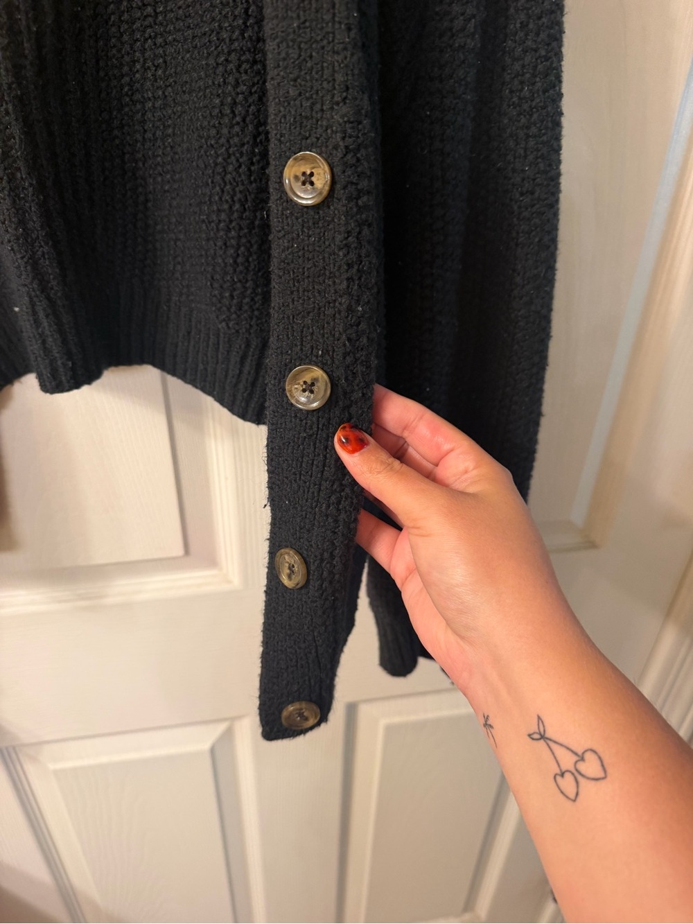 aerie Black Open-Front Knit Cardigan Sweater - Picture 3 of 3